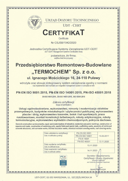 Certyfikat Urzędu Dozoru Technicznego